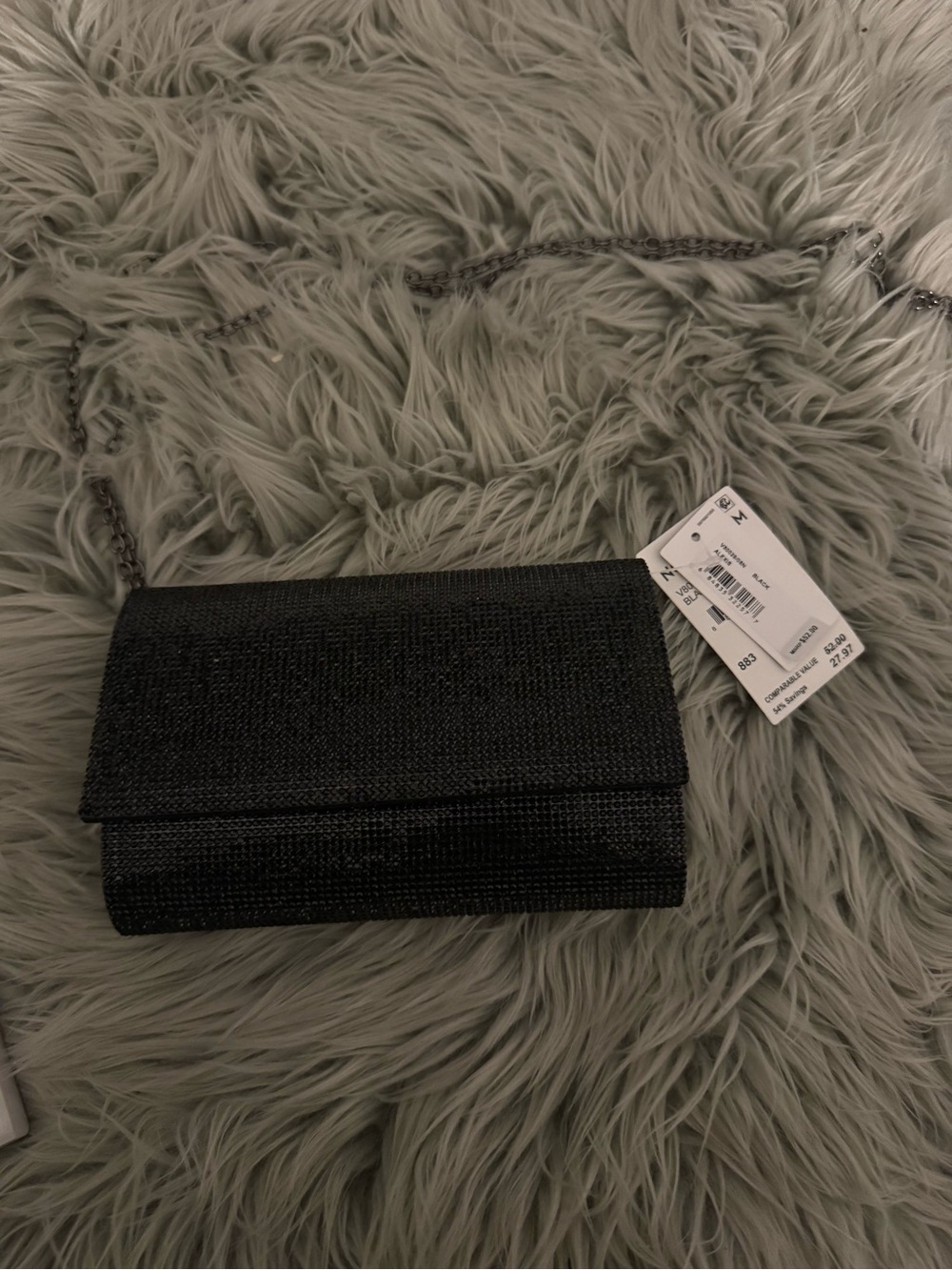 Sparkle Evening Clutch with Chain Strap - Black